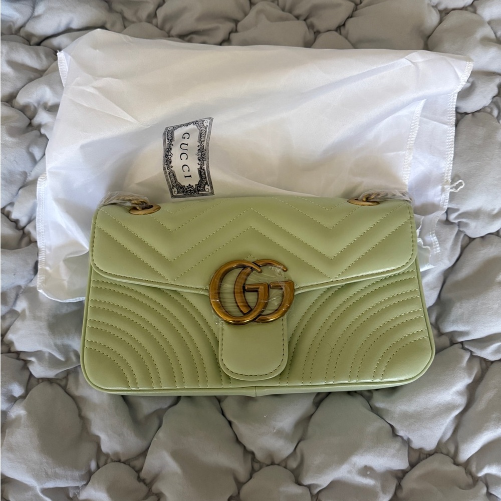 Light Green Quilted Leather Shoulder Bag